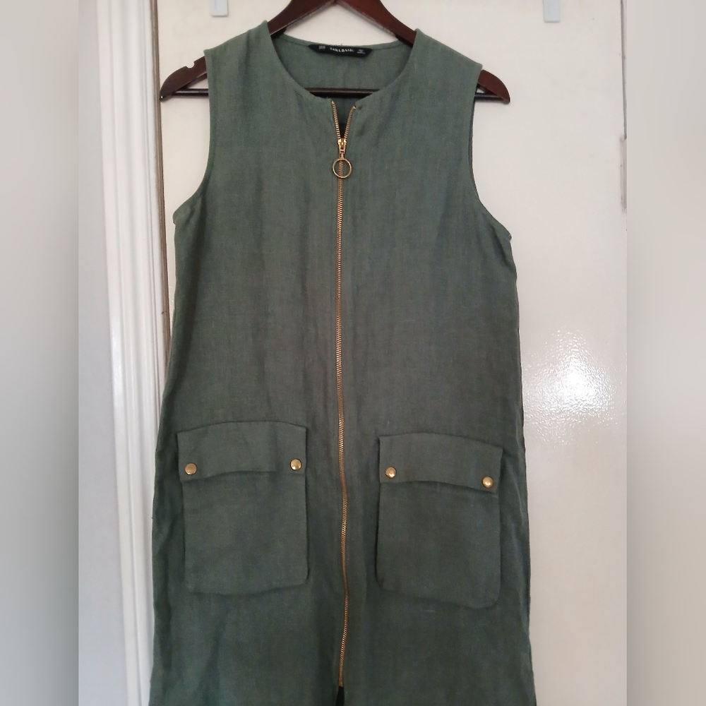 Zara linen dress in Army Green, Size XS